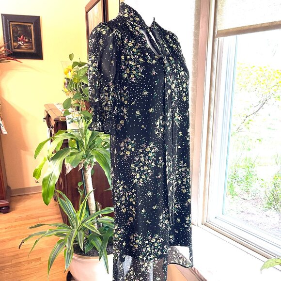 DKNY Women's Fit and Flare Short Sleeve Tie Neck Dress - Picture 5 of 10